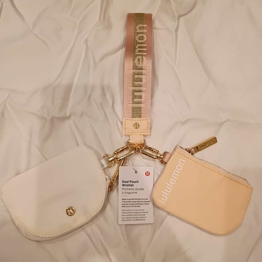 lululemon athletica Dual Pouch Wristlet in Cream & Blush with Gold Accents